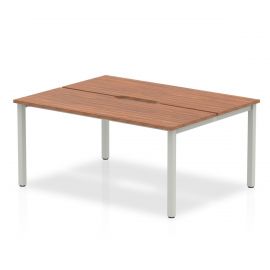 Evolve Plus 1400mm B2B 2 Person Bench Desk Walnut Top Silver Frame