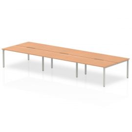 Evolve Plus 1600mm B2B 6 Person Bench Desk Oak Top Silver Frame