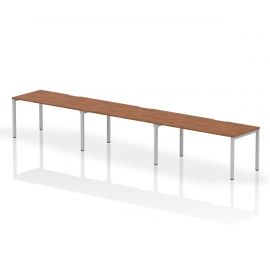 Evolve Plus 1600mm Single Row 3 Person Bench Desk Walnut Top Silver Frame