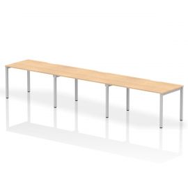 Evolve Plus 1400mm Single Row 3 Person Bench Desk Maple Top Silver Frame