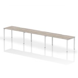 Evolve Plus 1600mm Single Row 3 Person Bench Desk Grey Oak Top White Frame