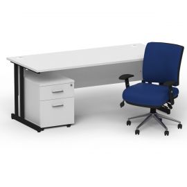 Impulse 1600/800 Black Cant Desk White + 2 Dr Mobile Ped & Chiro Med Back Blue W/Arms