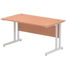 Impulse 1400 x 800mm Straight Desk Beech Top Silver Cantilever Leg