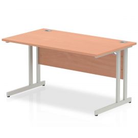 Impulse 1400 x 800mm Straight Desk Grey Oak Top Silver Cantilever Leg