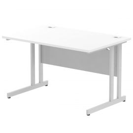 Impulse 1200 x 800mm Straight Desk White Top Silver Cantilever Leg