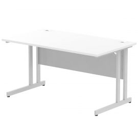 Impulse 1400 x 800mm Straight Desk White Top Silver Cantilever Leg