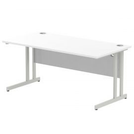 Impulse 1600 x 800mm Straight Desk White Top Silver Cantilever Leg