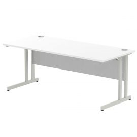 Impulse 1800 x 800mm Straight Desk White Top Silver Cantilever Leg
