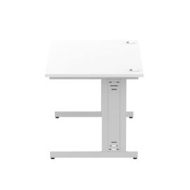 Impulse 1400 x 800mm Straight Desk White Top Silver Cable Managed Leg