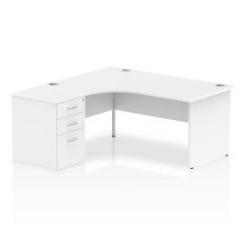 Impulse 1600mm Left Crescent Desk White Top Panel End Leg Workstation 600 Deep Desk High Pedestal Bundle