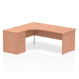 Impulse 1800mm Left Crescent Desk Beech Top Panel End Leg Workstation 600 Deep Desk High Pedestal Bundle