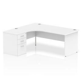 Impulse 1800mm Left Crescent Desk White Top Panel End Leg Workstation 600 Deep Desk High Pedestal Bundle