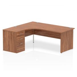 Impulse 1800mm Left Crescent Desk Walnut Top Panel End Leg Workstation 600 Deep Desk High Pedestal Bundle