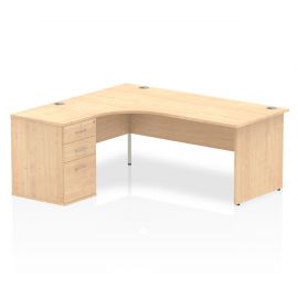Impulse 1800mm Left Crescent Desk Maple Top Panel End Leg Workstation 600 Deep Desk High Pedestal Bundle