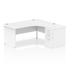 Impulse 1600mm Right Crescent Desk White Top Panel End Leg Workstation 600 Deep Desk High Pedestal Bundle