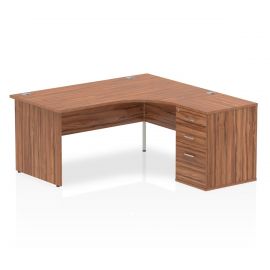 Impulse 1600mm Right Crescent Desk Walnut Top Panel End Leg Workstation 600 Deep Desk High Pedestal Bundle
