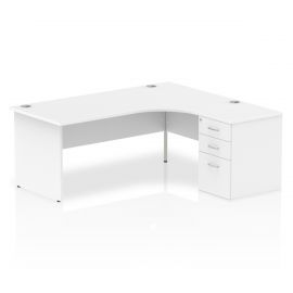 Impulse 1800mm Right Crescent Desk White Top Panel End Leg Workstation 600 Deep Desk High Pedestal Bundle
