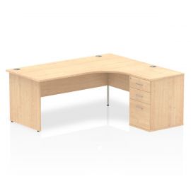 Impulse 1800mm Right Crescent Desk Maple Top Panel End Leg Workstation 600 Deep Desk High Pedestal Bundle