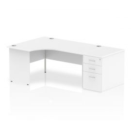 Impulse 1600mm Left Crescent Desk White Top Panel End Leg Workstation 800 Deep Desk High Pedestal Bundle