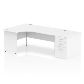Impulse 1800mm Left Crescent Desk White Top Panel End Leg Workstation 800 Deep Desk High Pedestal Bundle