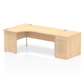 Impulse 1800mm Left Crescent Desk Maple Top Panel End Leg Workstation 800 Deep Desk High Pedestal Bundle