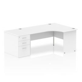 Impulse 1600mm Right Crescent Desk White Top Panel End Leg Workstation 800 Deep Desk High Pedestal Bundle