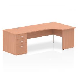 Impulse 1800mm Right Crescent Desk Beech Top Panel End Leg Workstation 800 Deep Desk High Pedestal Bundle