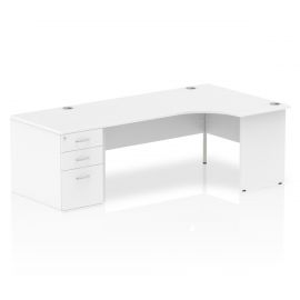 Impulse 1800mm Right Crescent Desk White Top Panel End Leg Workstation 800 Deep Desk High Pedestal Bundle