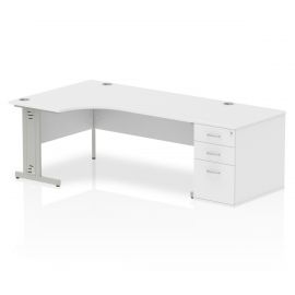 Impulse 1800mm Left Crescent Desk White Top Silver Cable Managed Leg Workstation 800 Deep Desk High Pedestal Bundle