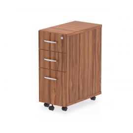 Impulse 3 Drawer Narrow Under Desk Pedestal Walnut