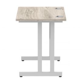 Impulse 800 x 600mm Straight Desk Grey Oak Top Silver Cantilever Leg
