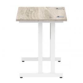 Impulse 800 x 600mm Straight Desk Grey Oak Top White Cantilever Leg