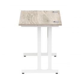 Impulse 1000 x 600mm Straight Desk Grey Oak Top White Cantilever Leg