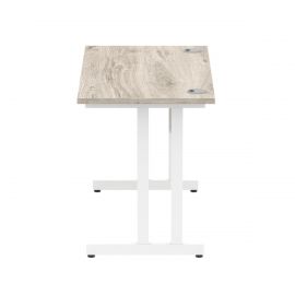 Impulse 1200 x 600mm Straight Desk Grey Oak Top White Cantilever Leg