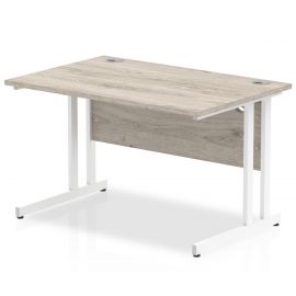 Impulse 1200 x 800mm Straight Desk Grey Oak Top White Cantilever Leg
