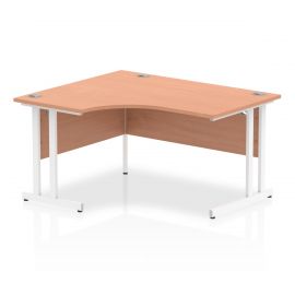 Impulse 1400mm Left Crescent Desk Beech Top White Cantilever Leg