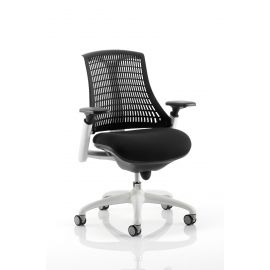 Flex Task Operator Chair White Frame Black Fabric Seat With Black Back With Arms