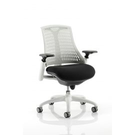 Flex Task Operator Chair White Frame Black Fabric Seat With Moonstone White Back With Arms