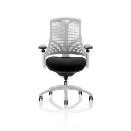 Flex Task Operator Chair White Frame Black Fabric Seat With Red Back With Arms