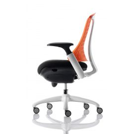 Flex Task Operator Chair White Frame Black Fabric Seat With Orange Back With Arms