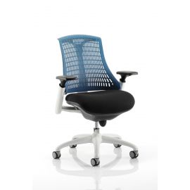 Flex Task Operator Chair White Frame Black Fabric Seat With Blue Back With Arms