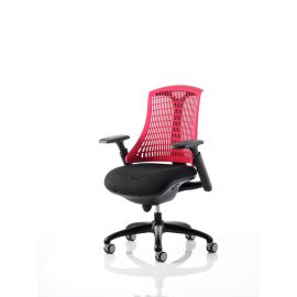 Flex Task Operator Chair Black Frame With Black Fabric Seat Red Back With Arms