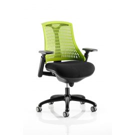 Flex Task Operator Chair Black Frame With Black Fabric Seat Green Back With Arms