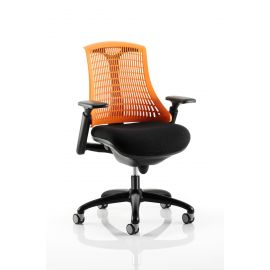 Flex Task Operator Chair Black Frame With Black Fabric Seat Orange Back With Arms