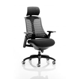 Flex Task Operator Chair Black Frame With Black Fabric Seat Black Back With Arms With Headrest