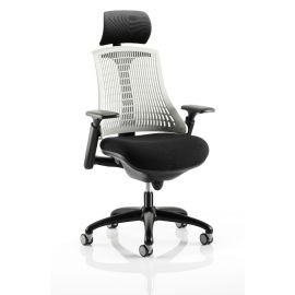 Flex Task Operator Chair Black Frame With Black Fabric Seat Moonstone White Back With Arms With Headrest 