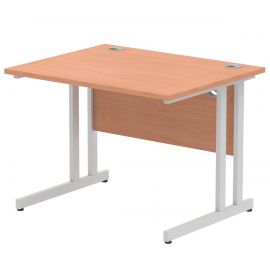 Impulse 1000 x 800mm Straight Desk Beech Top Silver Cantilever Leg