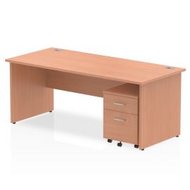 Impulse 1800 x 800mm Straight Desk Beech Top Panel End Leg with 2 Drawer Mobile Pedestal