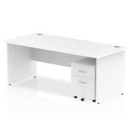 Impulse 1800 x 800mm Straight Desk White Top Panel End Leg with 2 Drawer Mobile Pedestal