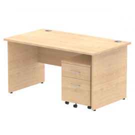 Impulse 1400 x 800mm Straight Desk Maple Top Panel End Leg with 2 Drawer Mobile Pedestal Bundle
